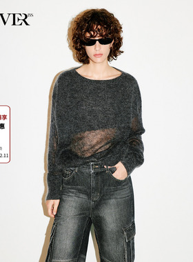 COVERINS灰色透视针织衫上衣女宽松慵懒感2026春季新款CC36106130