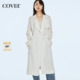 COVERINS白色翻领气质风衣外套女中长款 醋纤混纺CC34107070