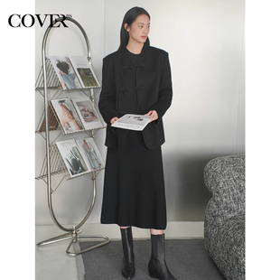 COVERINS静奢风新中式 大衣CC34510160 盘扣全羊毛毛呢外套女短款