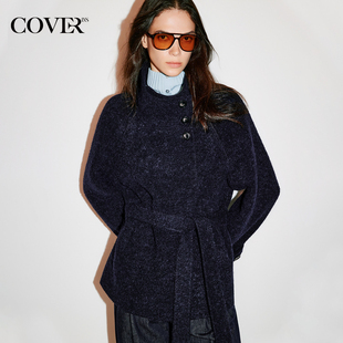 COVERINS羊毛羊驼毛立领短大衣外套女2025冬季 CC35510210 新款