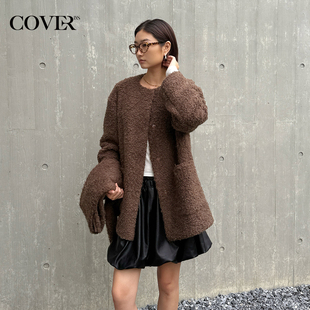 COVERINS可拆围巾圈圈纱卷毛大衣外套女2025冬季 CC35510140 新款
