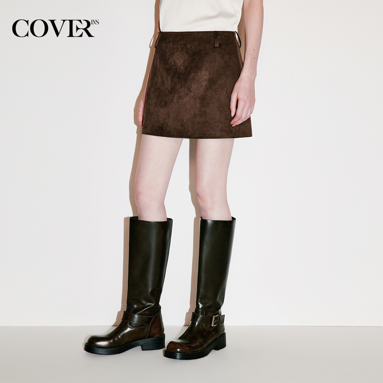 COVERINS【环保麂皮】绒面a字短裙半身裙2025秋季新款CC35350030