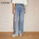 COVERINS浅蓝色直筒牛仔裤 女时髦磨破工艺2026春新款 CC36120090