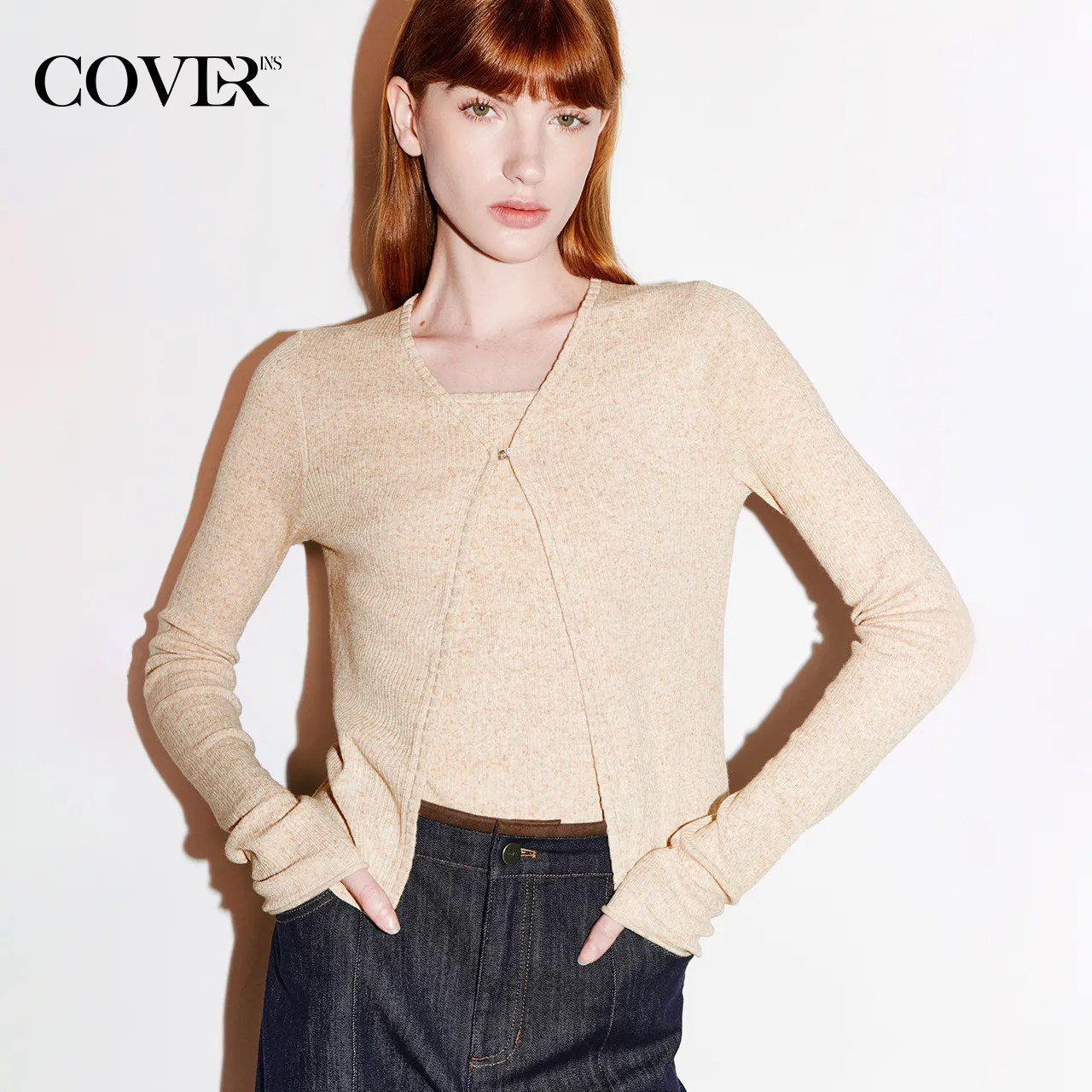 COVERINS【赵今麦同款】针织开衫两件套+吊带背心女2025秋新款