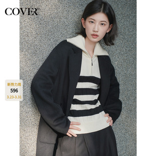 COVERINS多色可选莱赛尔羊毛西装 领大衣外套女一手长CC34510410