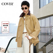 巴恩风翻领棉服外套女工装 COVERINS 明星同款 夹克CC35108018
