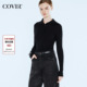 COVERINS黑色高领针织衫 女内搭打底两穿设计绵羊毛CC35106020