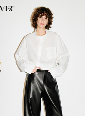 COVERINS白色立领斜襟衬衫上衣女短款2026春季新款CC36130010