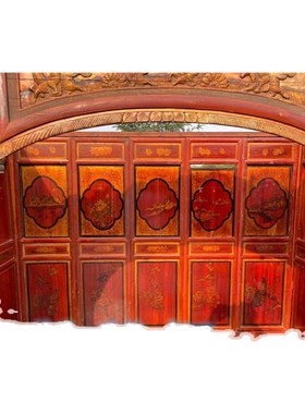 民俗怀旧老物件老木床鎏金雕刻拔步床老千工床民宿古镇景区装饰品