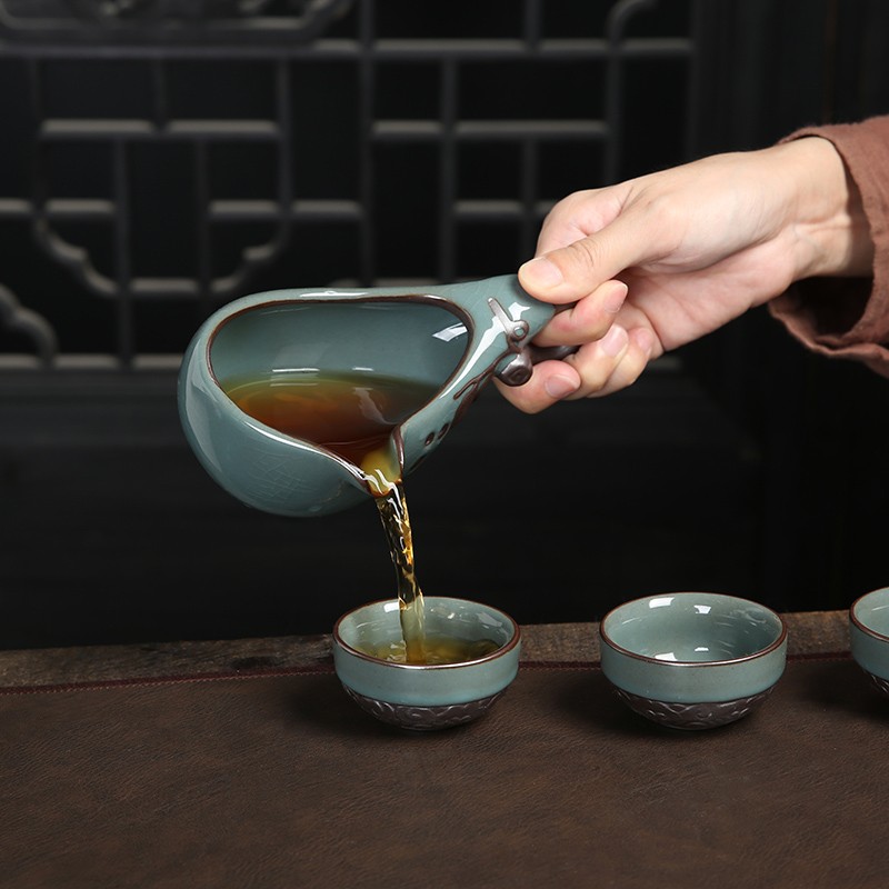 不烫手功夫茶具套装家用哥窑茶滤懒人半自动旋转出水茶壶泡茶神器