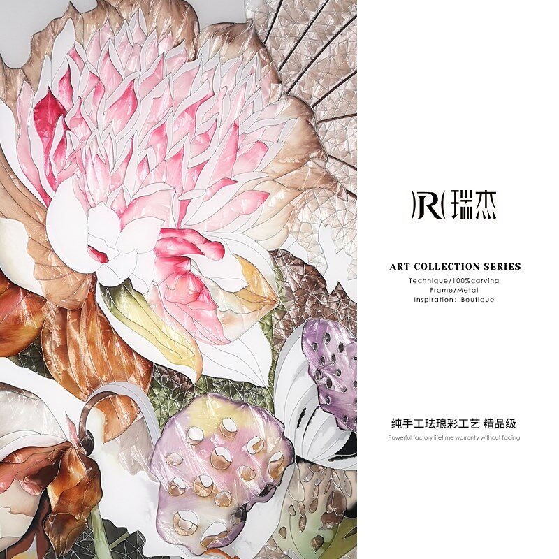 瑞杰 珐琅彩画《荷塘春色》入户玄关 走廊过道挂画 新中式装饰画,家居饰品,现代装饰画,淘宝优惠券,粉丝福利购,淘宝优惠卷