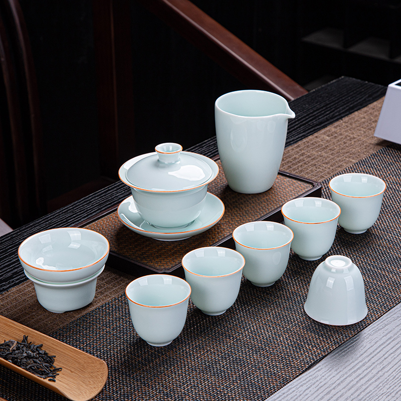 影青瓷功夫茶具套装家用整套泡茶壶茶杯盖碗提梁壶办公室陶瓷简约