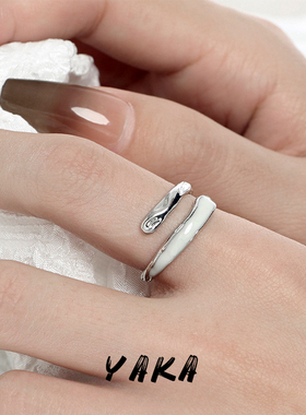 珐琅甜酷不规则肌理感食指指环女