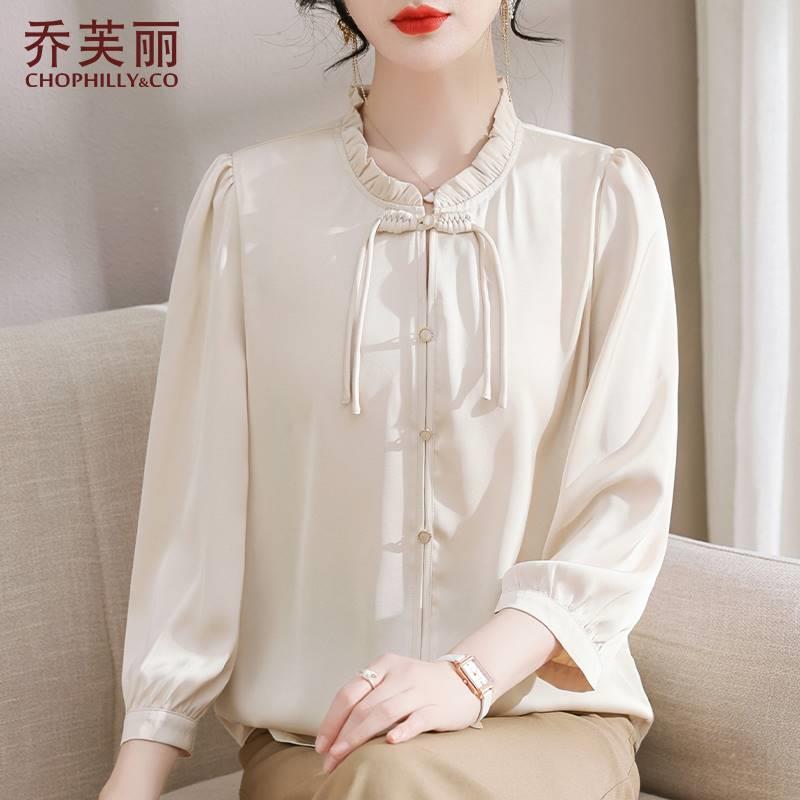 新中式国风上衣妈妈时尚套装2024春装新款中老年女雪纺小衫两件套
