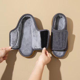 甲沟炎脚肿专用鞋脚背高指外翻脚趾受伤大开口冬季加毛露趾棉拖鞋
