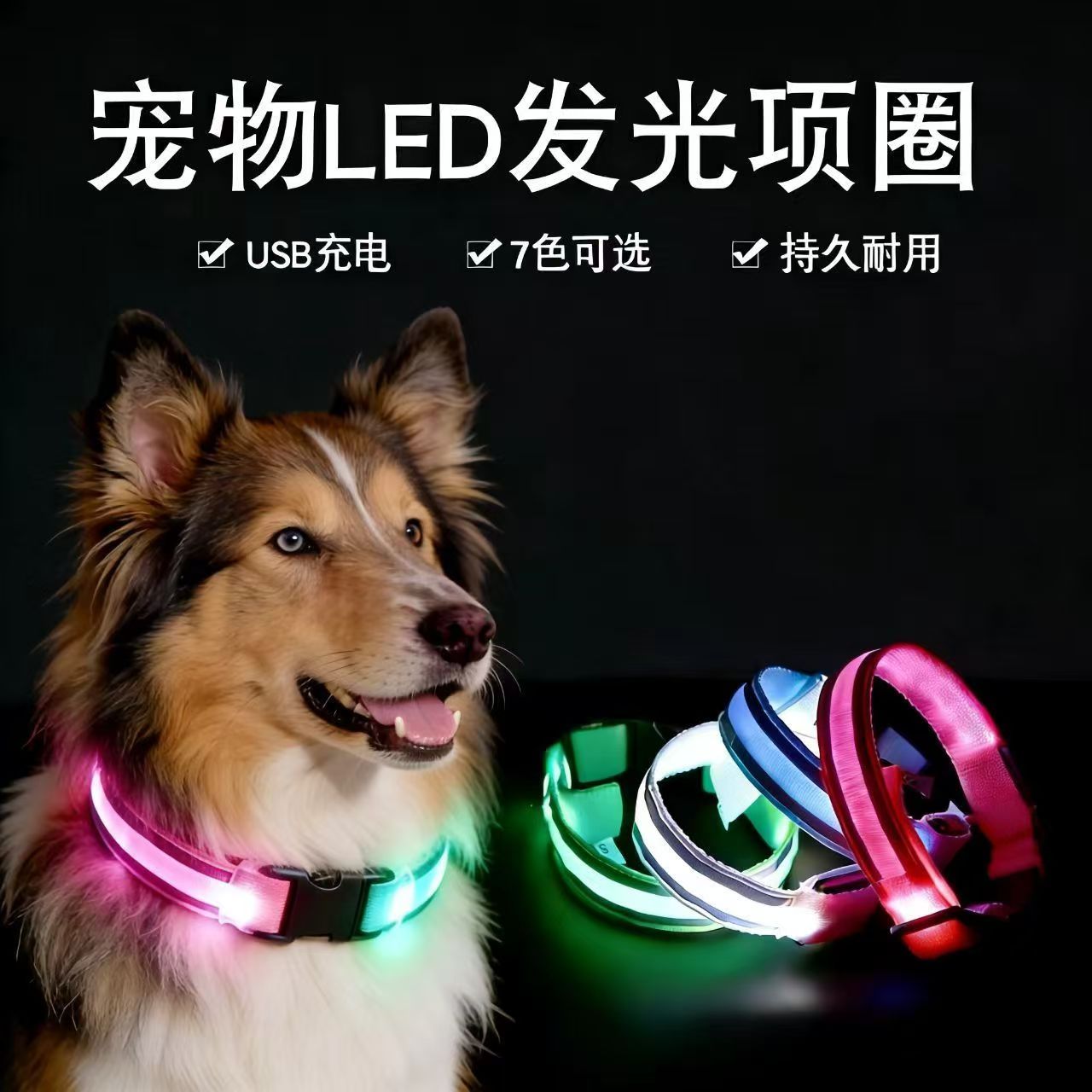 狗狗发光项圈夜间遛狗夜光夜行灯大小型犬防走失带灯充电宠物脖圈
