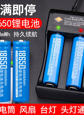 18650锂电池3.7V大容量可充电强光手电筒电推剃须刀头灯4.2充电器