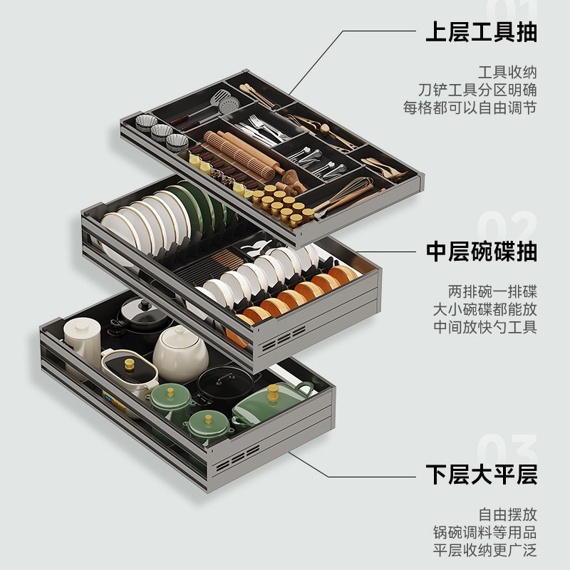 洛班尼拉篮厨房橱柜抽屉式调味篮碗篮锅具篮碗碟双三层收纳碗柜