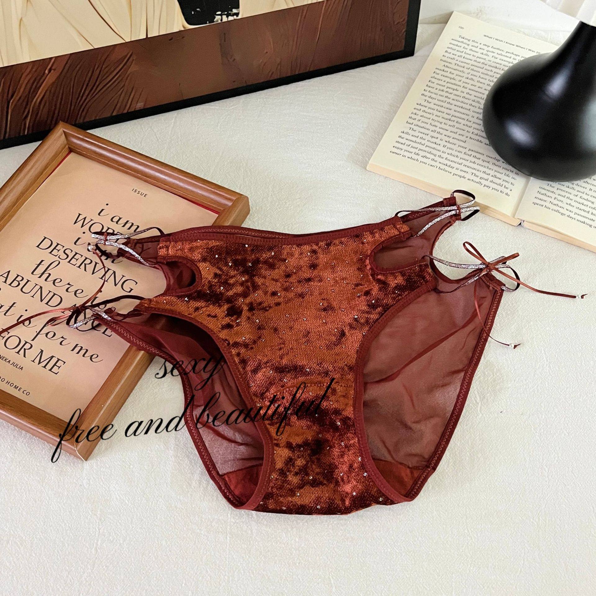 C-9806法式低腰蕾丝性感镂空蝴蝶结三角裤网纱纯欲绒面低腰柔软裤,女士内衣/男士内衣/家居服,女丁字裤,淘宝优惠券,粉丝福利购,淘宝优惠卷