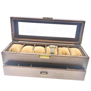 现货多功能抽屉手表首饰盒PU皮6位机械表手串腕表收纳包装盒防尘