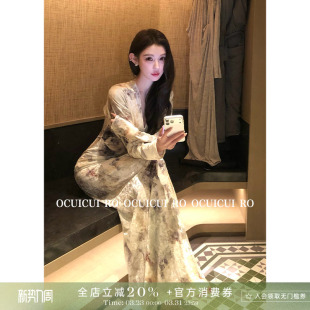 清冷感丝绒V领连衣裙女气质包臀长裙 春季 CUICUI崔崔 巴黎画廊