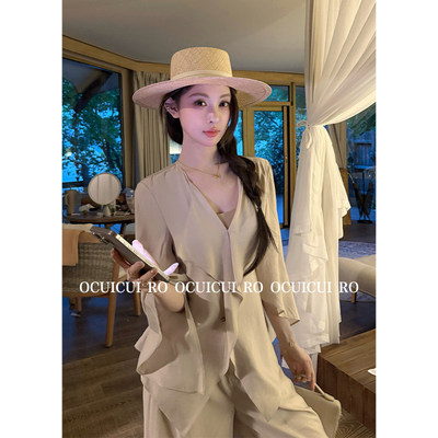 轻奢桑蚕丝上衣阔腿裤套装