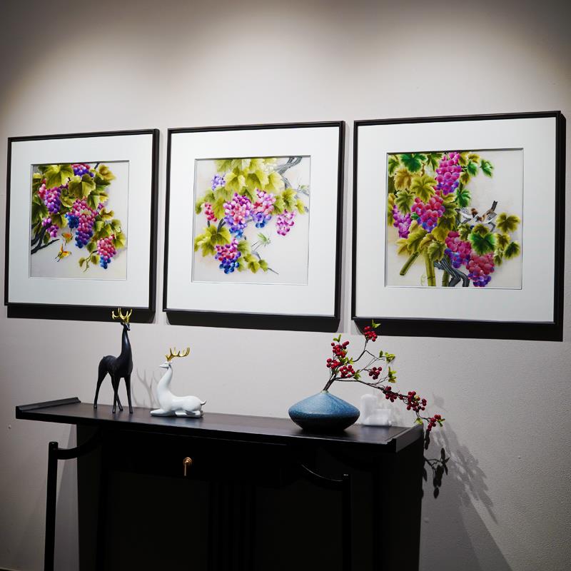 新中式现代装饰画精品纯手工苏州刺绣可定制带框客厅沙发背景挂画图片