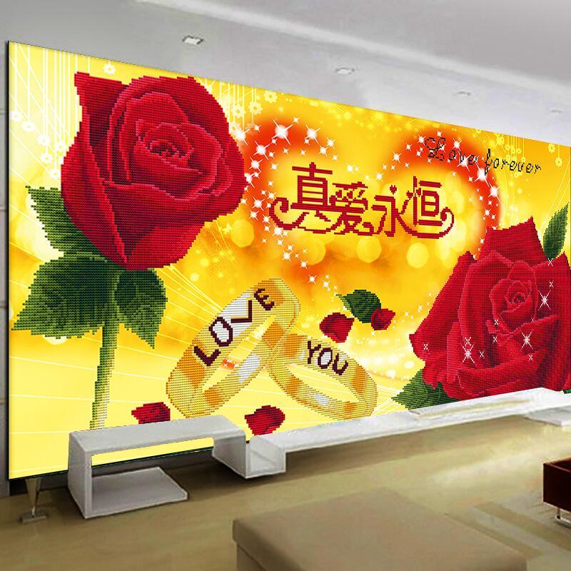 贴钻新款真爱永恒玫瑰花幸福约定满钻石画客厅5d砖石秀十字绣结婚