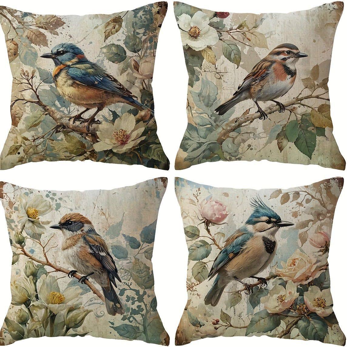 跨境复古花鸟系列抱枕套客厅沙发靠垫装饰套不含芯卧室床头靠垫套,床上用品,枕套,淘宝优惠券,粉丝福利购,淘宝优惠卷