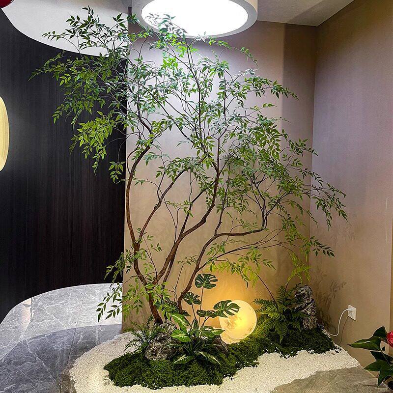 端南天竹仿真绿植室内造景楼梯橱窗装饰落地摆件北欧风仿生假树