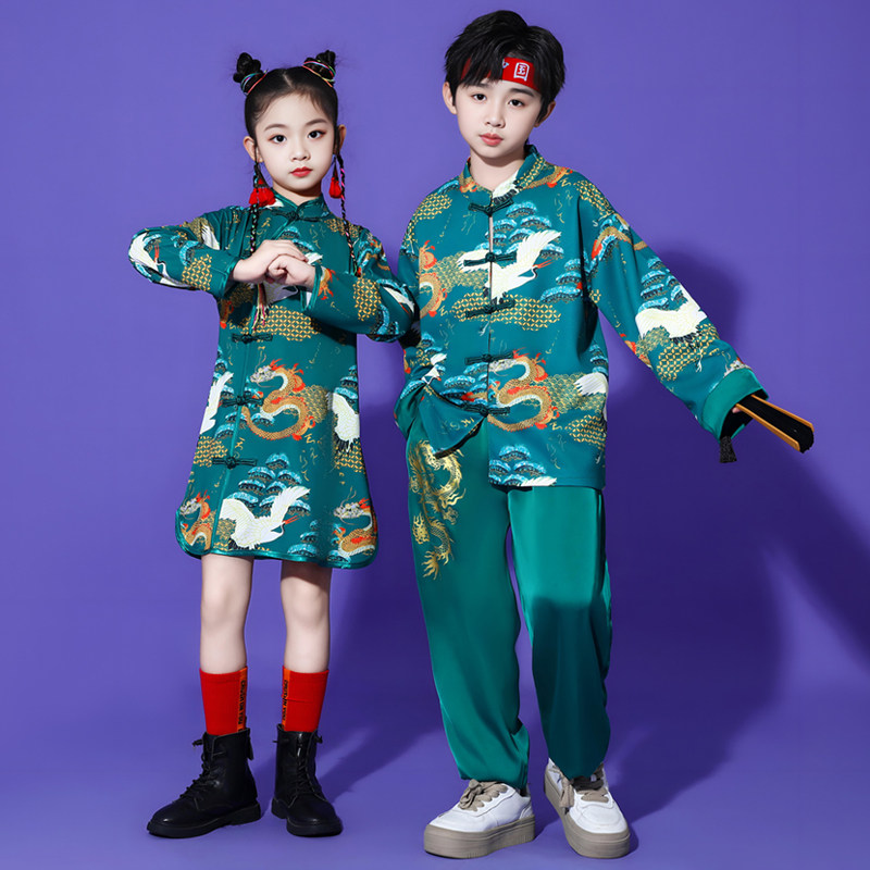 现货速发男童汉服秋冬中国风小少爷唐装童旗袍套装儿童国学元旦演