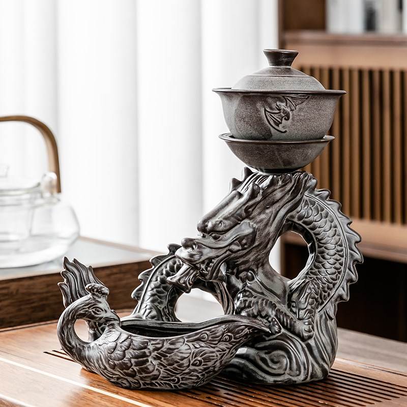 现货陶瓷懒人泡茶器功夫茶具家用自动旋转出水石磨茶壶家用防烫茶