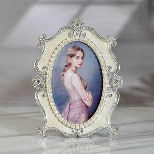 欧式 10寸全家福像架桌面摆件 婚纱照片相框摆台创意椭圆形珍珠6