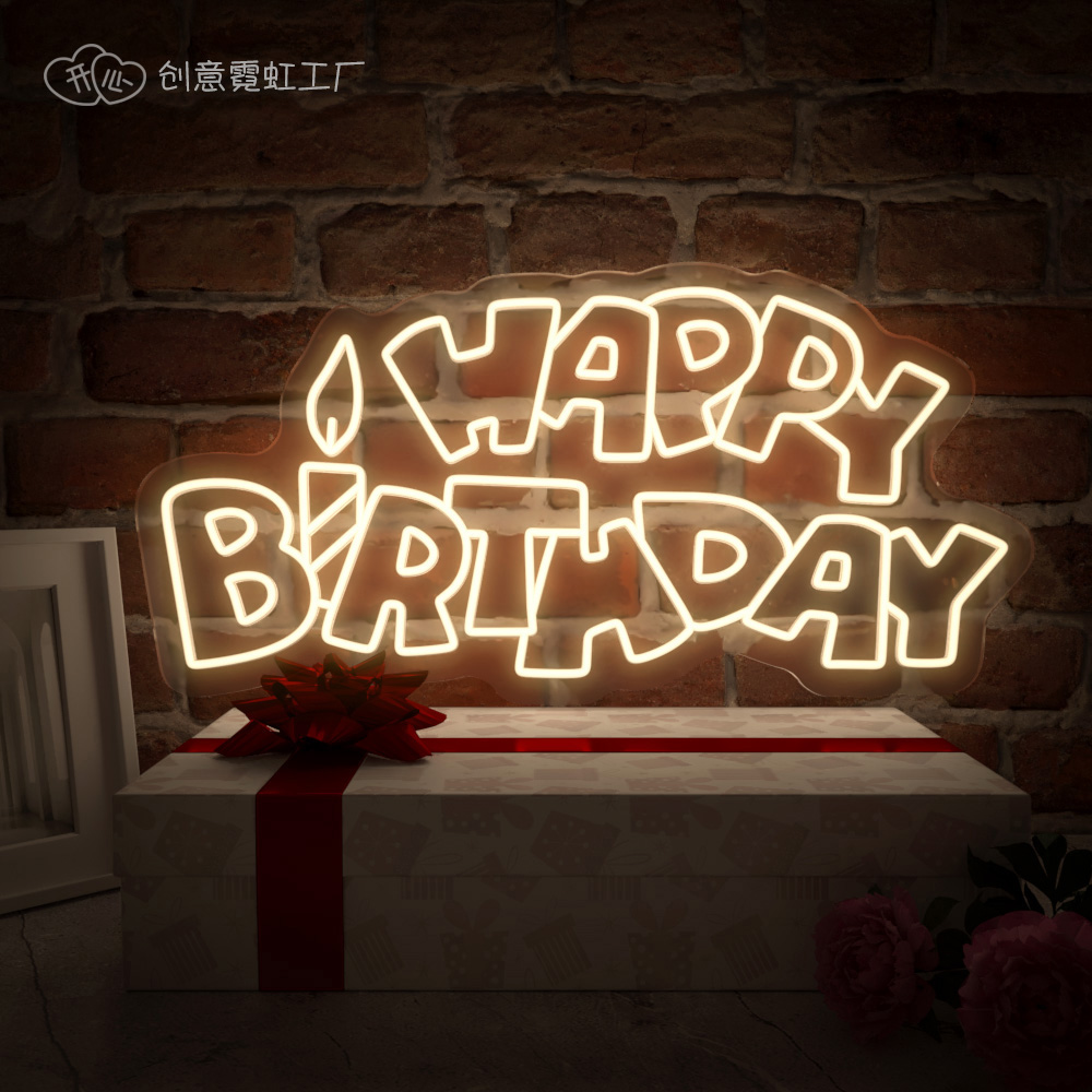 HappyBirthday英文生日快乐手举牌霓虹灯定制场景道具惊喜派对LED