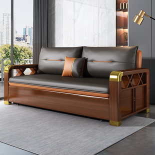 实木沙发床两用可折叠推拉多功能小户型客厅2022新款 科技布可储物