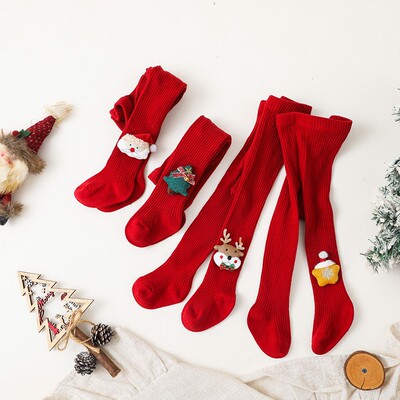 Kids Christmas Stockings Toddler Long Socks Red Leggings Pan