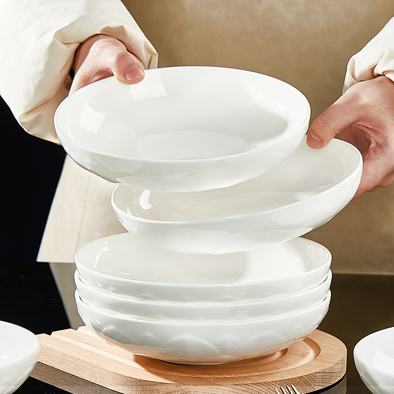 景德镇骨瓷盘子菜盘家用2025新款珍珠白瓷可微波好看碗碟套装家用