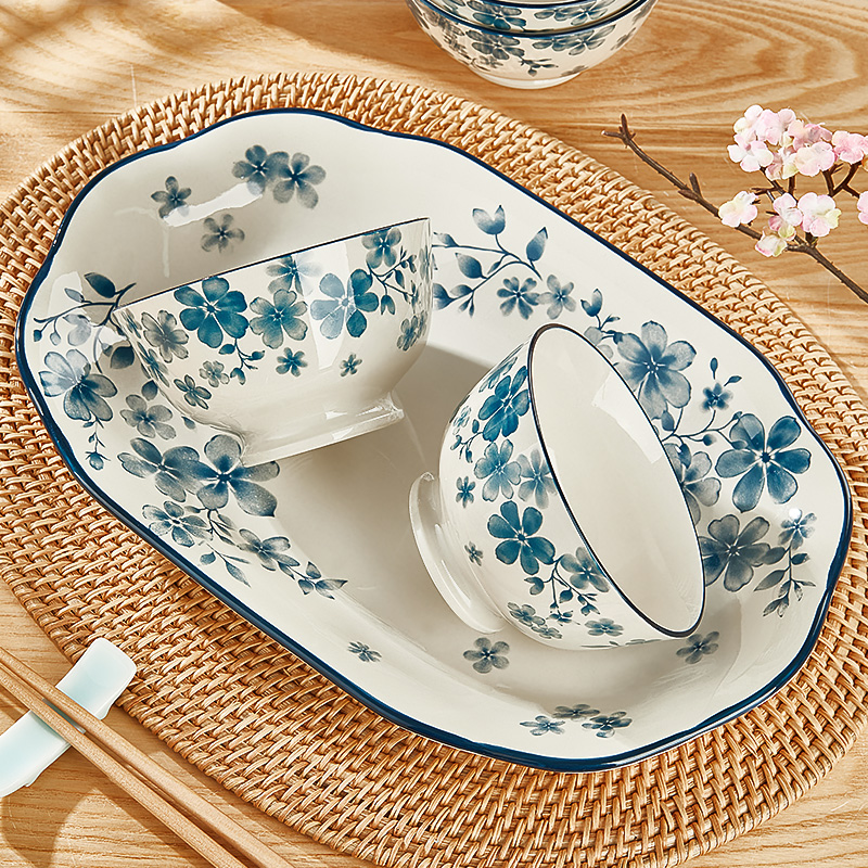 景德镇陶瓷碗家用2025年新款釉下彩小清新碗盘组合可微波陶瓷餐具