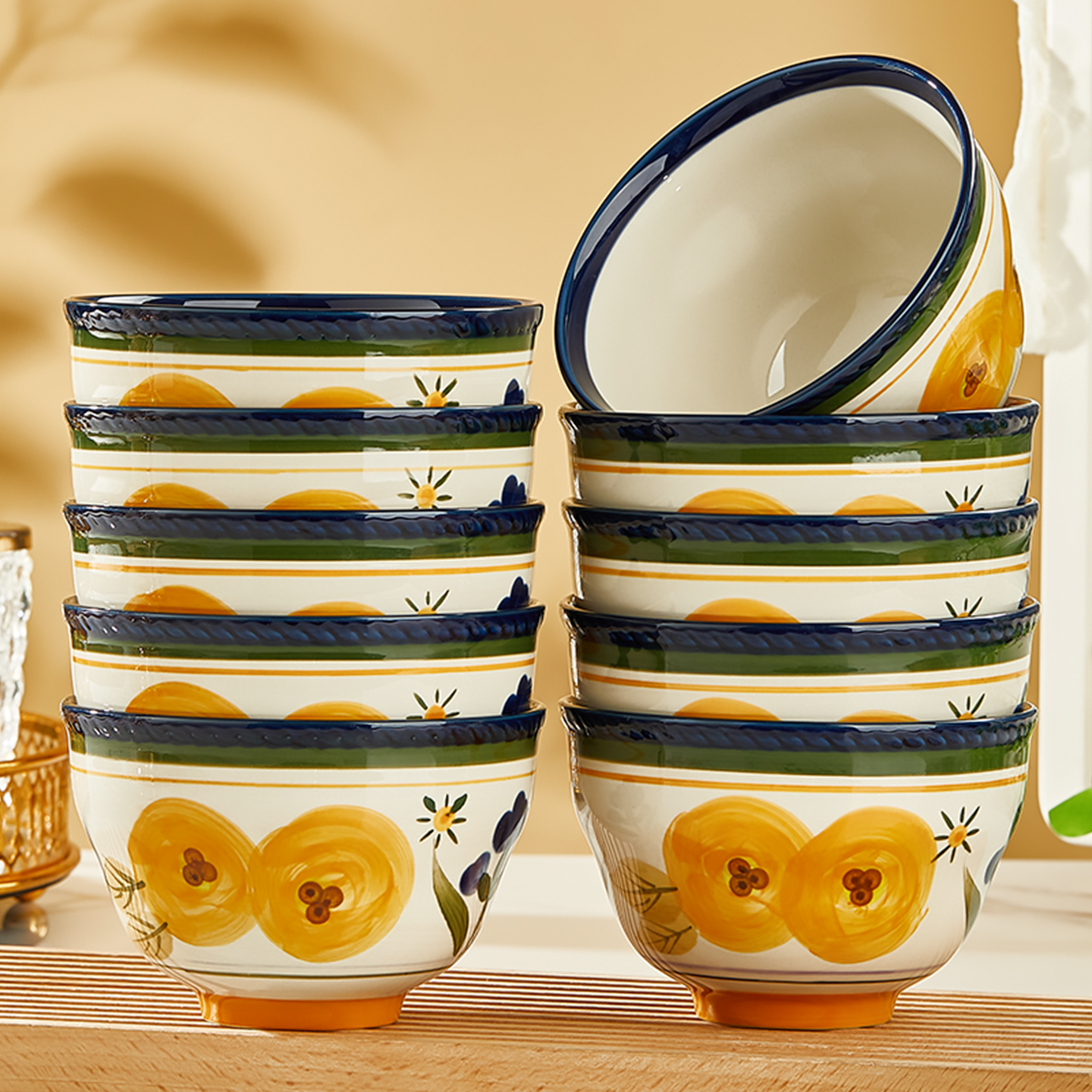 陶瓷碗家用2025年新款釉下彩陶瓷餐具好看的米饭碗可微波碗盘组合