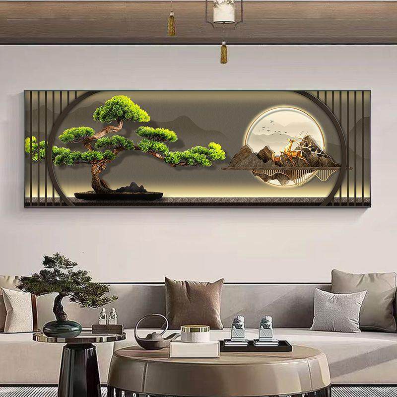 迎客松客厅装饰画办公室福禄沙发背景墙壁画茶室茶桌大气山水挂画,家居饰品,现代装饰画,淘宝优惠券,粉丝福利购,淘宝优惠卷