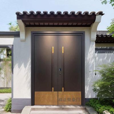 新中式铸铝门农村自建房进户门别墅大门双开门乡村庭院入户门铜门