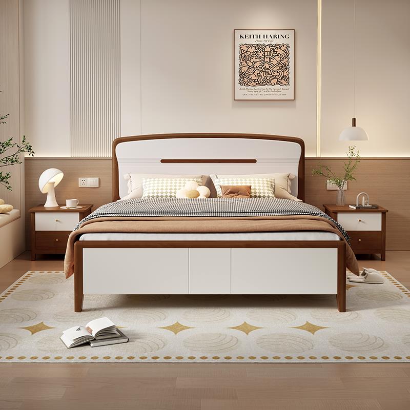 中式简约静音实木床1.8米主卧杏色双人1.5M轻奢软靠榫卯床