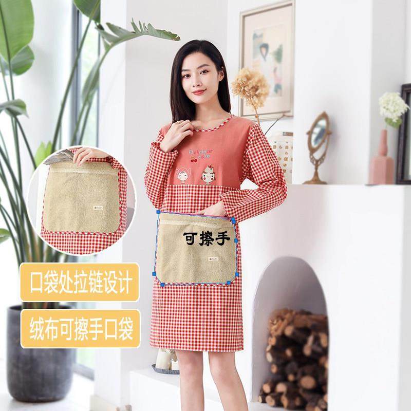 家用有袖好看棉布围裙口袋拉链厨房罩衣反穿衣做饭长袖可擦手围腰,家庭/个人清洁工具,围裙,淘宝优惠券,粉丝福利购,淘宝优惠卷