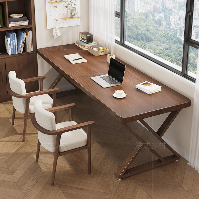 实木电脑桌简约双人办公桌家用儿童学习桌写字书桌小型长方会议桌