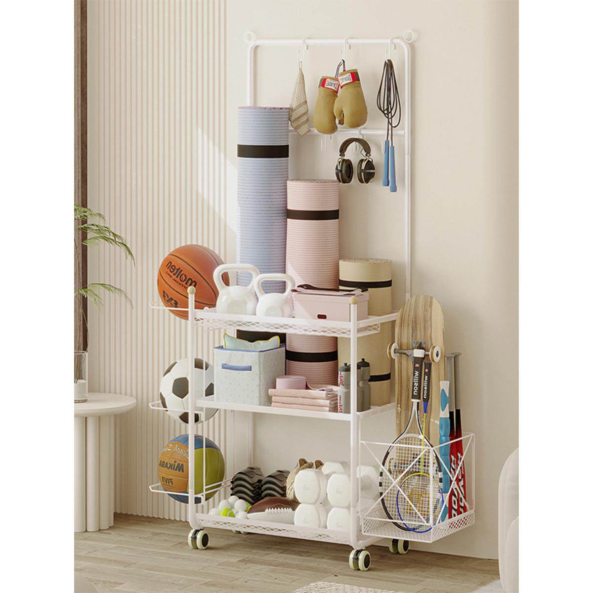 家用健身器材收纳架可移动瑜伽垫泡沫轴篮球运动器械多功能置物架,收纳整理,运动器材收纳用具,淘宝优惠券,粉丝福利购,淘宝优惠卷