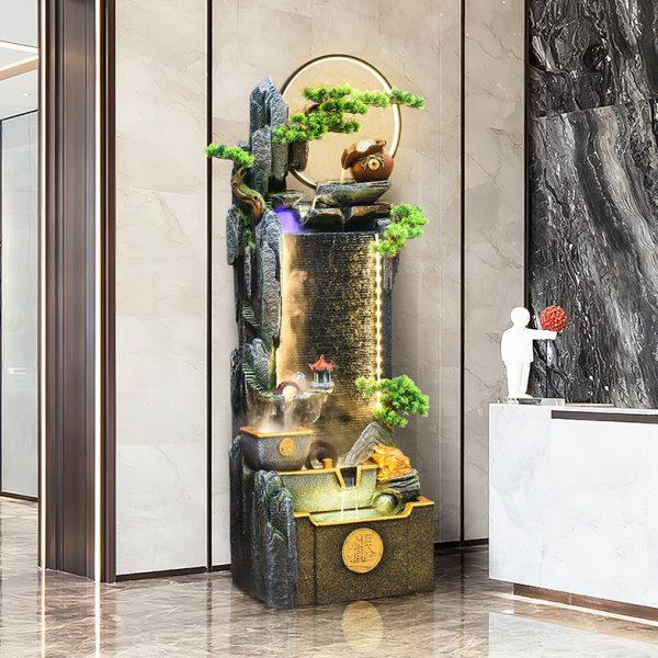 新中式高山流水摆件循环水景落地鱼缸喷泉客厅水幕墙造景开业招财