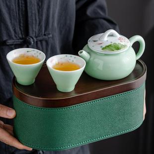 便携收纳一壶两杯功夫茶具旅行简约小套手绘泡茶壶茶杯个人家用