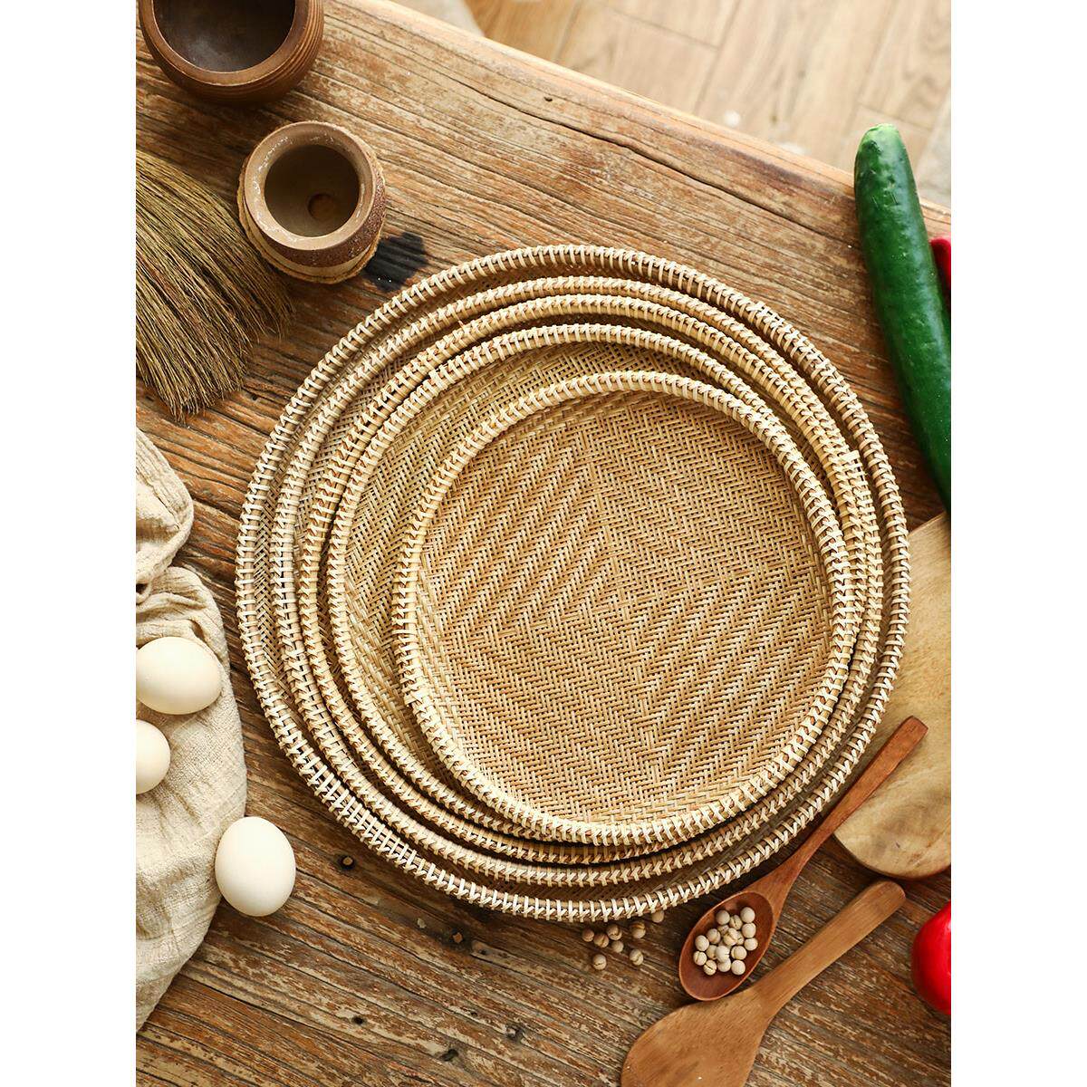 异丽手工竹编制品篮子竹筛子圆簸箕家用馒头筐竹子箩筐果篮收纳筐