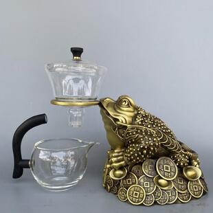纯铜金蟾茶宠摆件茶具茶道金蝉转运金蝉招财蟾蜍办公室店铺装饰品