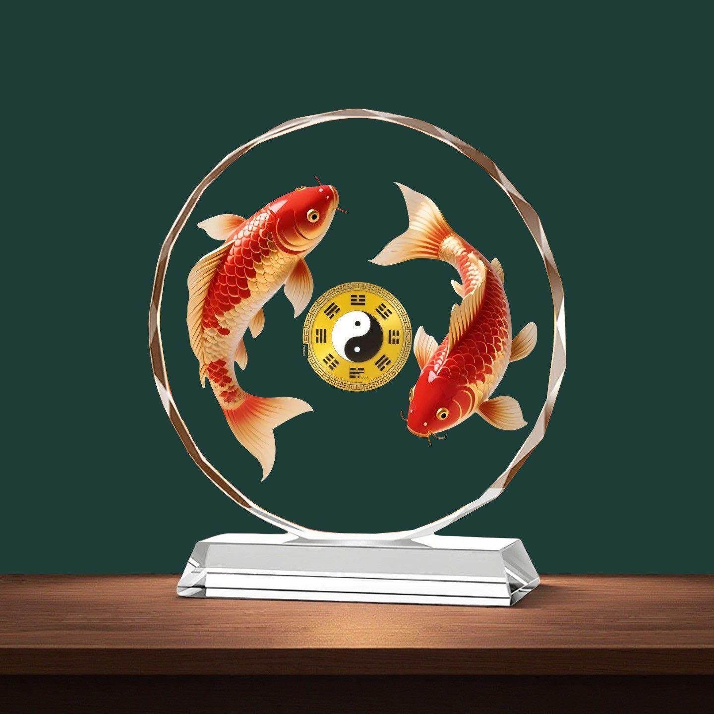 锦鲤鱼水晶摆件招财客厅玄关轻奢高档中式酒柜装饰品乔迁礼物摆台,家居饰品,桌面摆件,淘宝优惠券,粉丝福利购,淘宝优惠卷